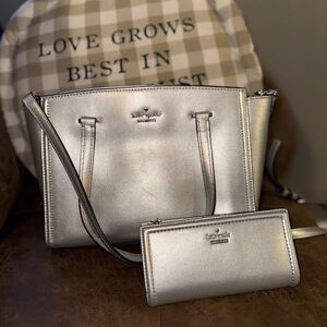 Kate Spade Metallic Silver Tote and Wallet